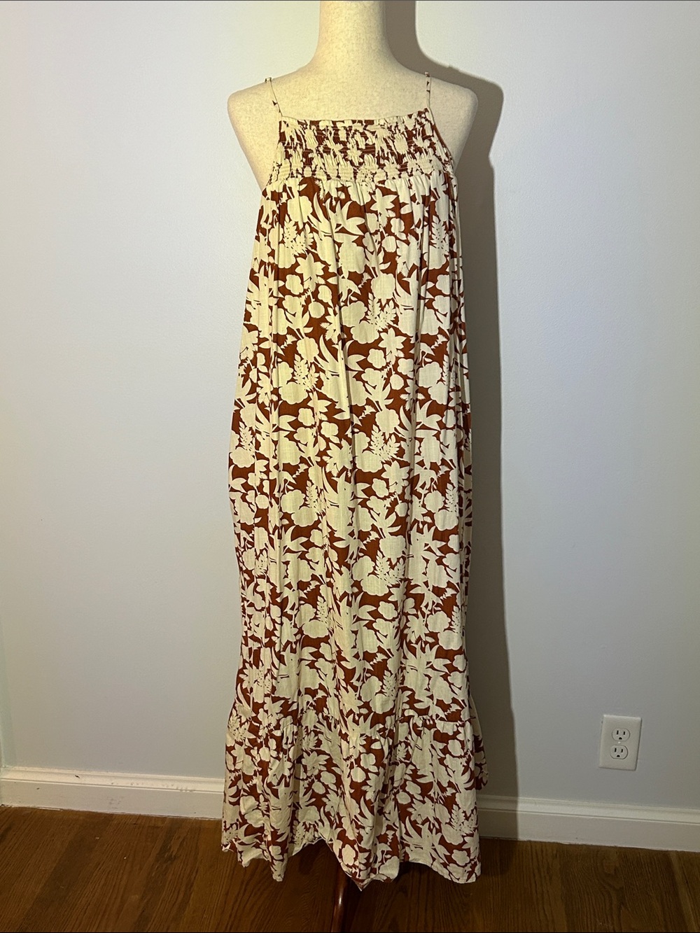 100% Cotton Cream and Brown Floral Maxi Sundress
